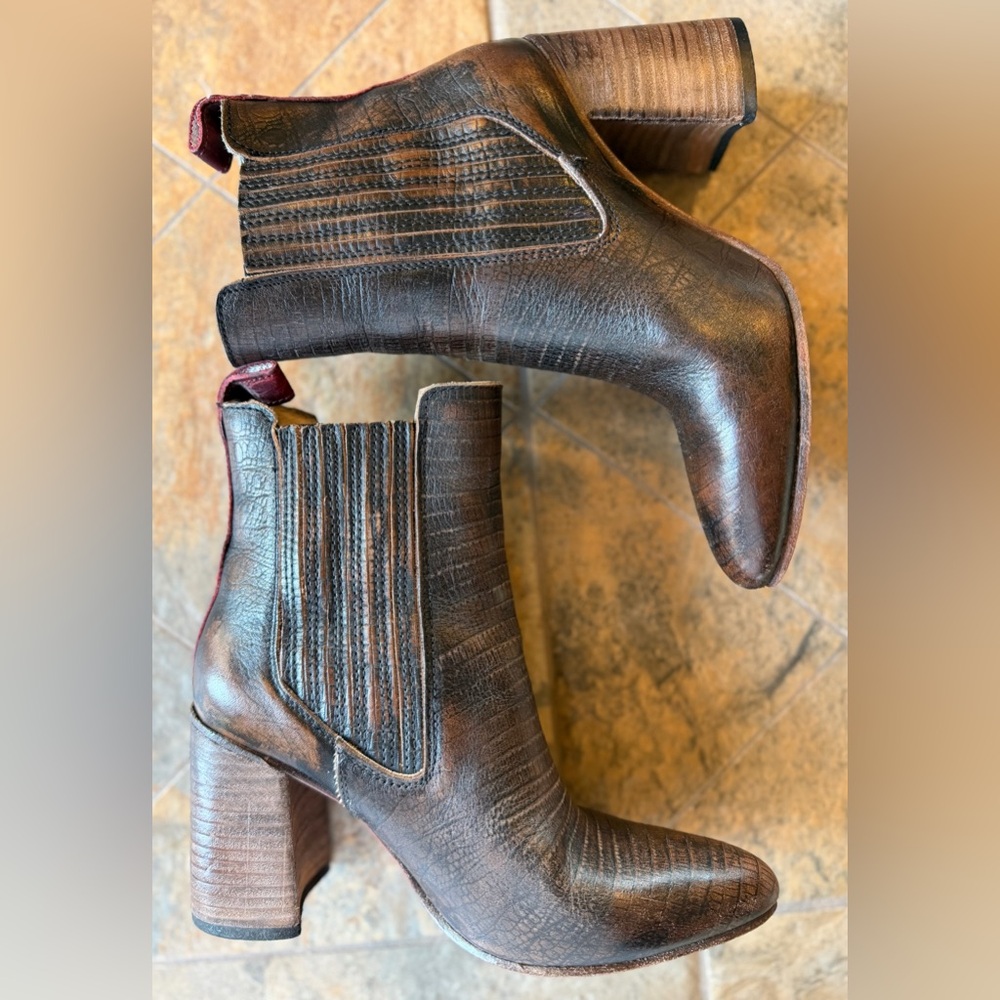 Freebird Janelle Boots 7 Leather Ankle Western Stacked Heel Made Mexico Distress - Picture 6 of 12